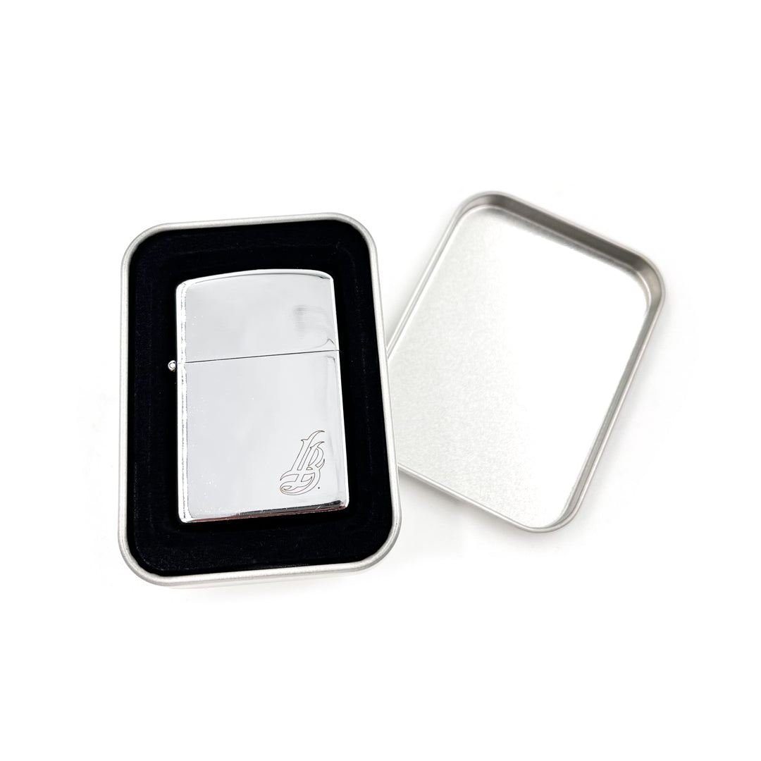 Cursive LB Engraved Silver Metal Lighter