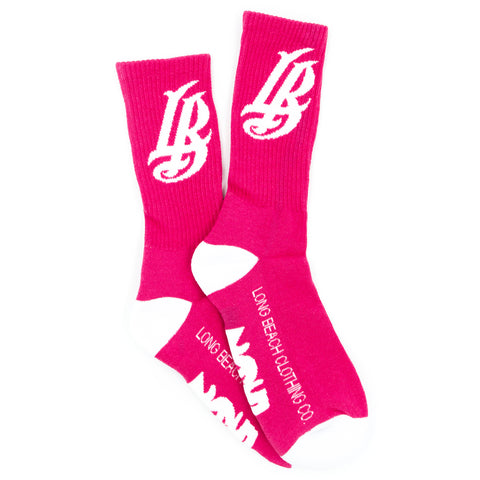 Cursive LB Hot Pink Long Beach Socks