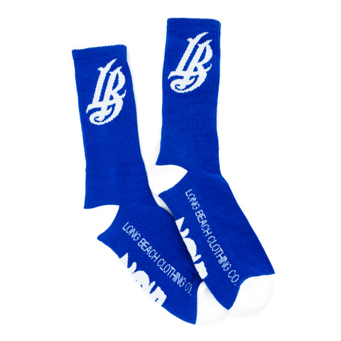 Cursive LB Royal Blue Long Beach Socks