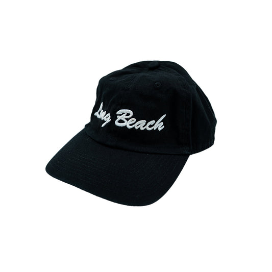 Cursive Long Beach Black Unstructured Dad Hat