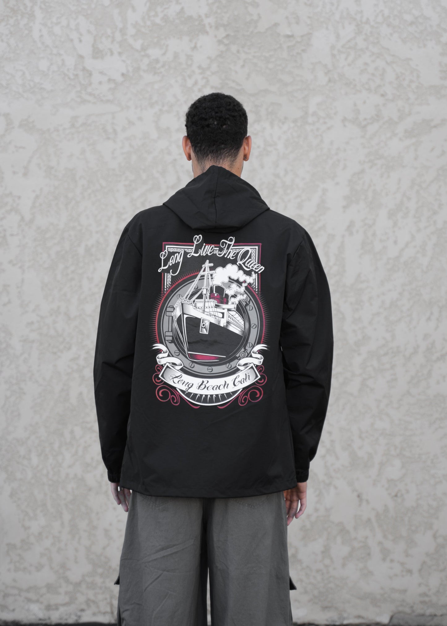 Long Live the Queen Men's Black Hooded Water Resistant Windbreaker