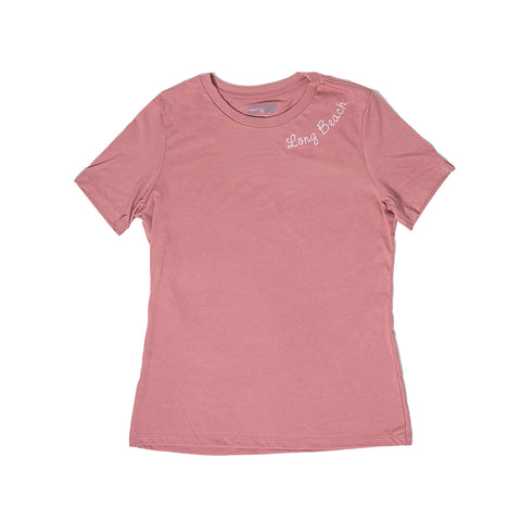 Embroidered Collar Women's Mauve Relaxed T-Shirt