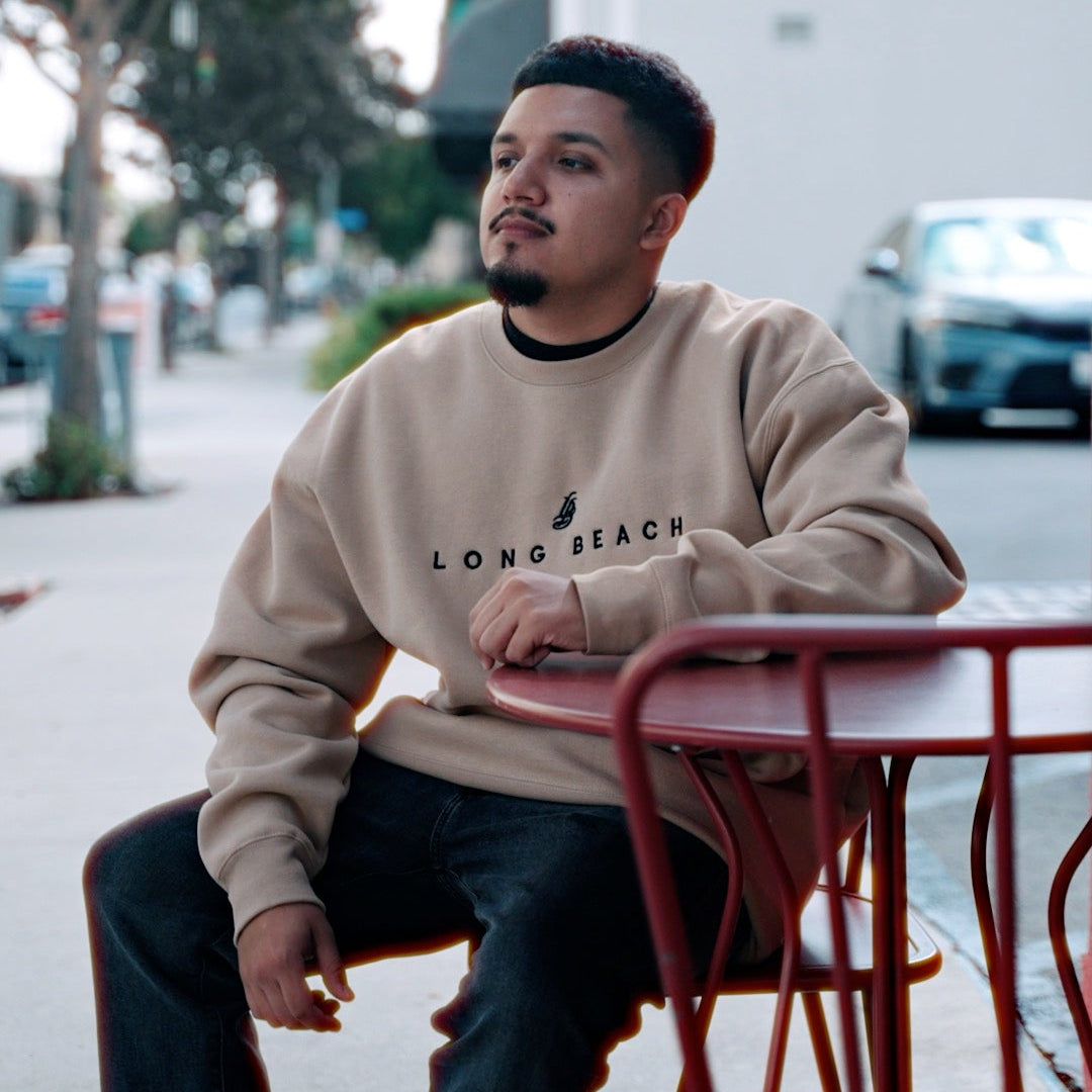 Men's Embroidered Sandstone Crew Neck Sweater