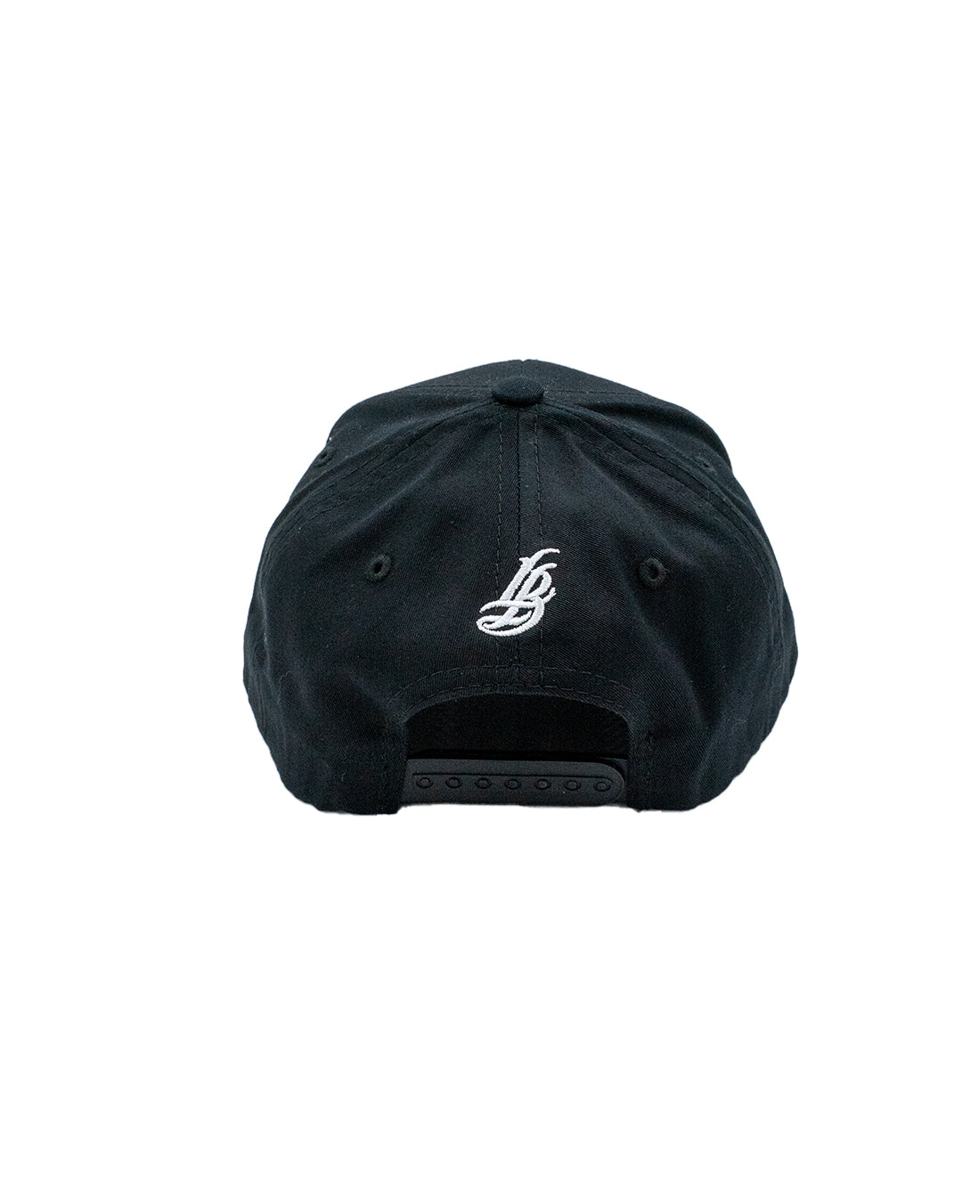 Cursive LB White On Black Baseball Snapback Hat