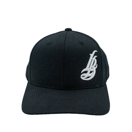 Cursive LB White On Black Baseball Snapback Hat