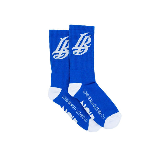 Cursive LB Royal Blue Long Beach Socks