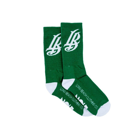 Cursive LB Green Long Beach Socks