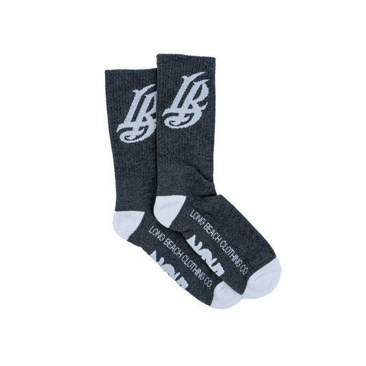 Cursive LB Charcoal Heather Long Beach Socks