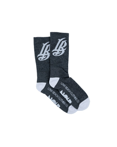 Cursive LB Charcoal Heather Long Beach Socks