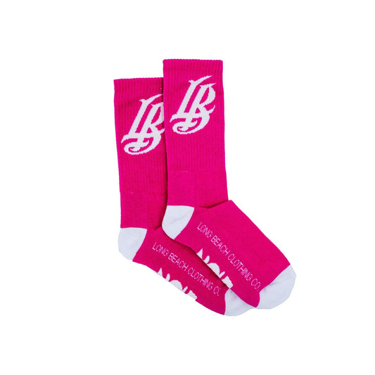 Cursive LB Hot Pink Long Beach Socks