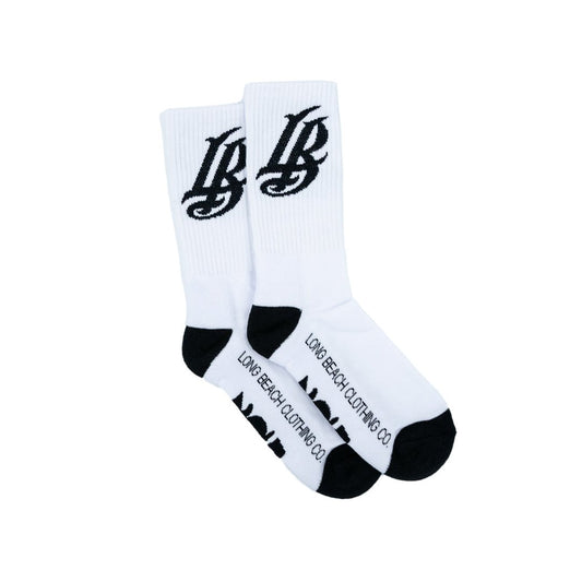 Cursive LB White Long Beach Socks