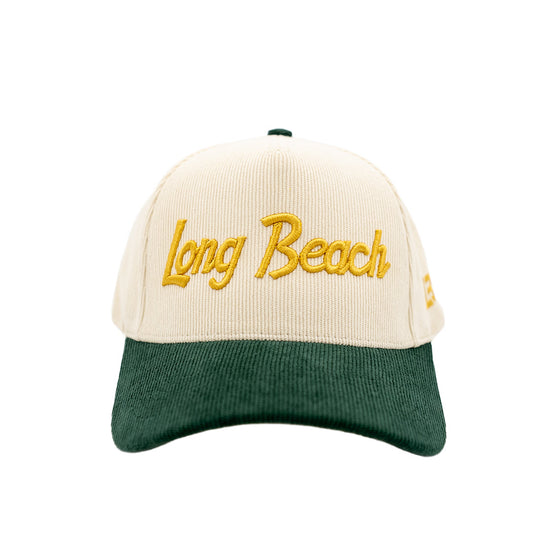 Corduroy LB Vintage Script Cream Forest Green Snapback- LBC Brand