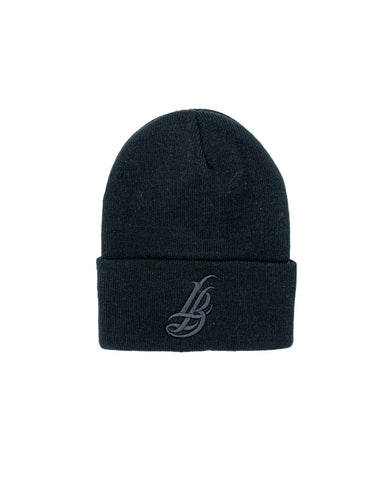 Cursive LB All Black Long Beanie