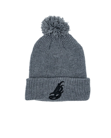 Cursive LB Athletic Grey Pom Beanie