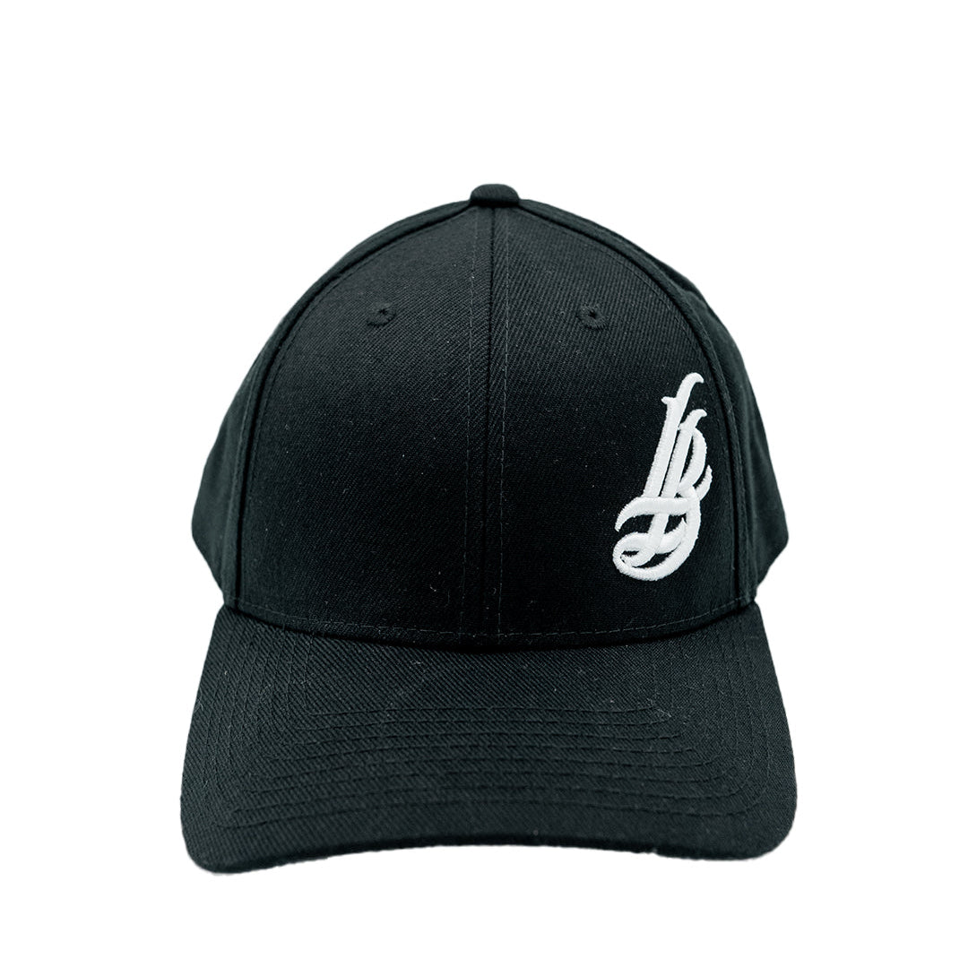 Cursive LB Black Fitted Baseball Hat