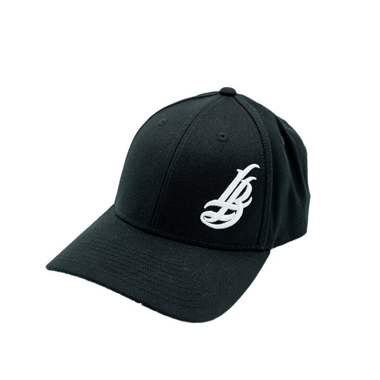 Cursive LB Black Fitted Baseball Hat