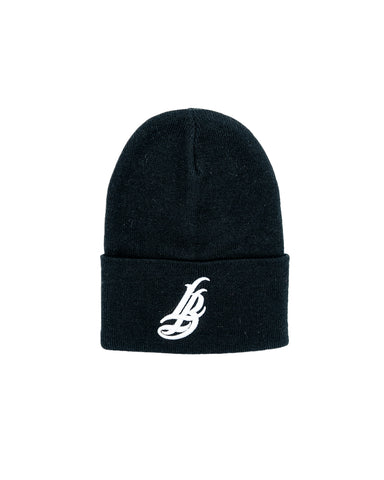 Cursive LB Black Long Beanie