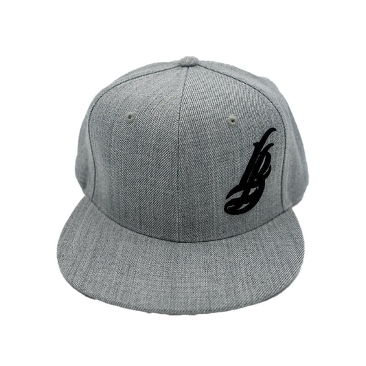 Cursive LB Black On Heather Grey Snapback