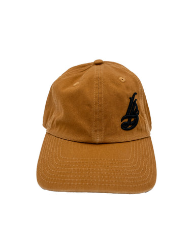 Cursive LB Black on Caramel Unstructured Dad Hat