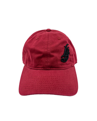 Cursive LB Black On Cardinal Unstructured Dad Hat