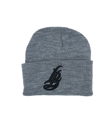 Cursive LB Black on Grey Long Beanie