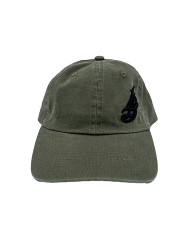 Cursive LB Black On Military Green Unstructured Dad Hat