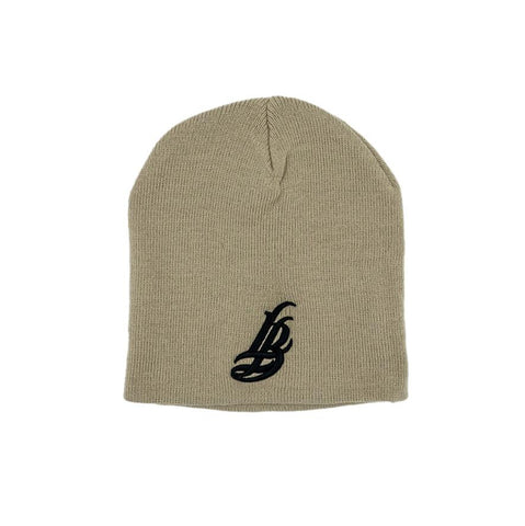 Cursive LB Black on Sand Short Beanie