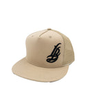 Cursive LB Black on Sandstone Trucker Hat