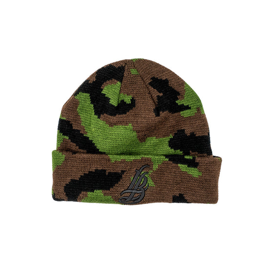 Cursive LB Camo Long Beanie