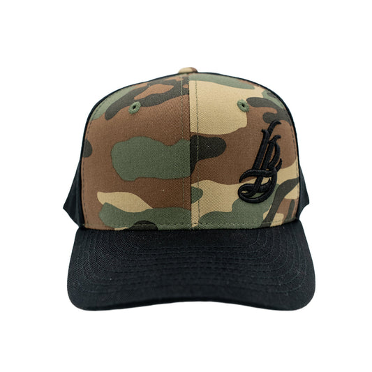Cursive LB Camo & Black Baseball Hat