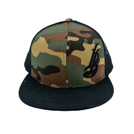 Cursive LB Camo/Black Trucker Hat