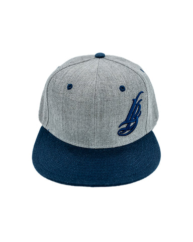 Cursive LB Heather Grey/Navy Snapback