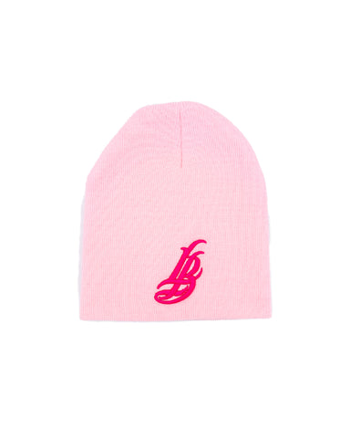 Cursive LB Light Pink Short Beanie