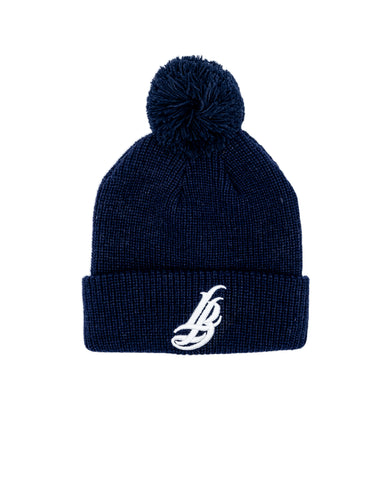 Cursive LB Navy Pom Beanie