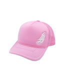 Cursive LB Pink Youth Foam Trucket Hat (Curved Brim)