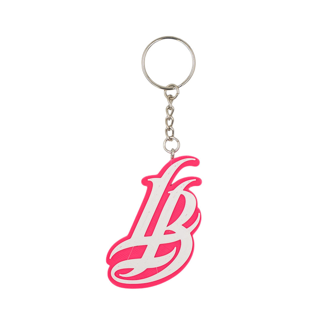 Cursive LB Pink & White Keychain