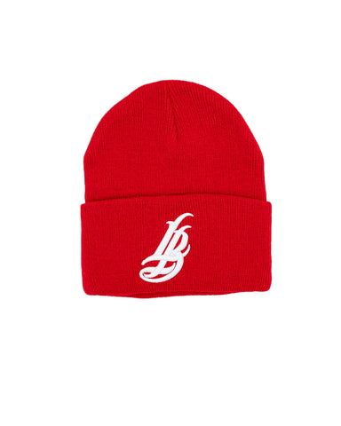 Cursive LB Red Long Beanie