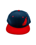 Cursive LB Red on Red/Navy Snapback