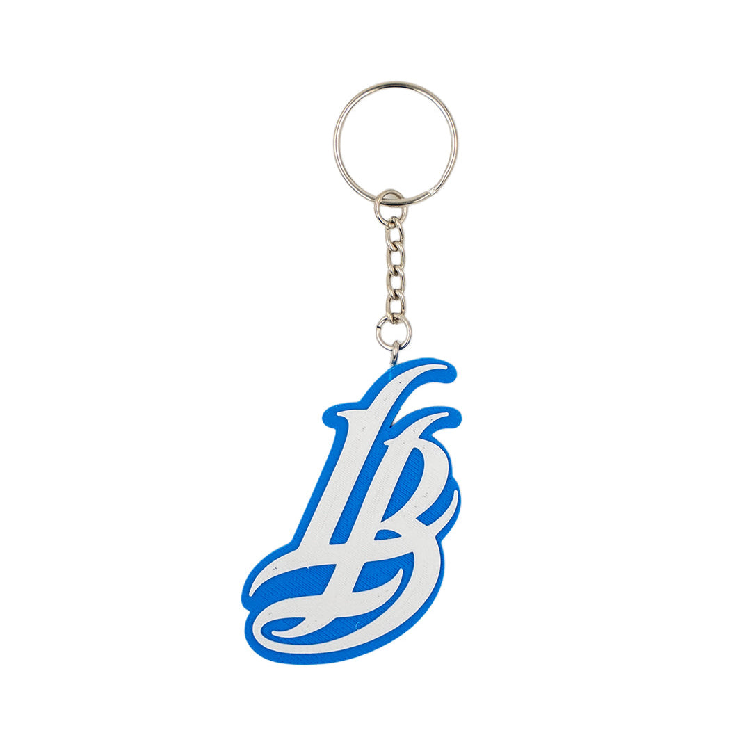 Cursive LB Royal & White Keychain