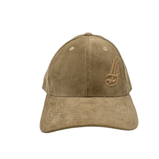 Cursive LB Tan Corduroy Baseball Hat