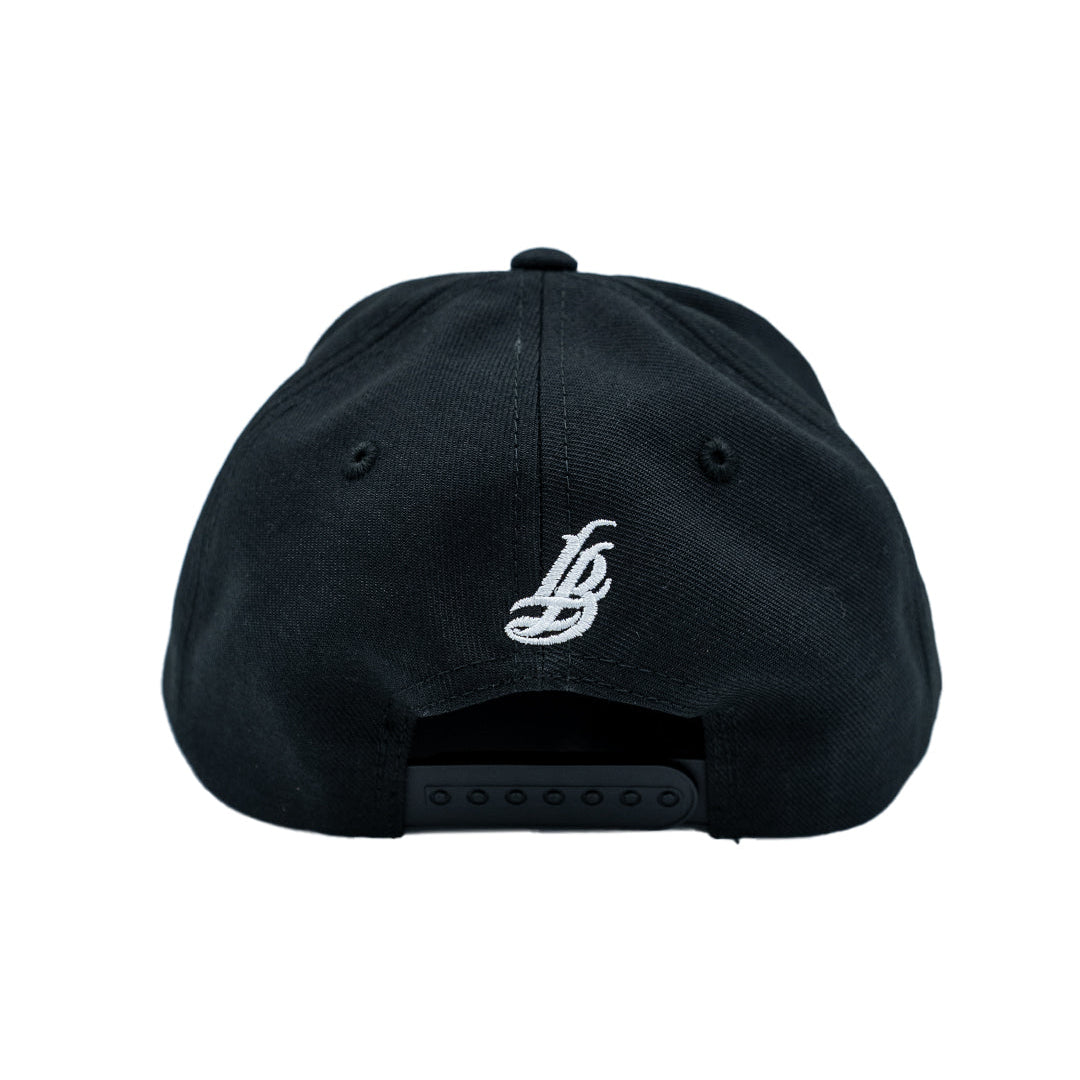 Cursive LB White On Black Snapback