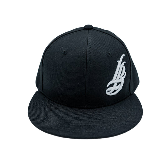 Cursive LB White On Black Snapback