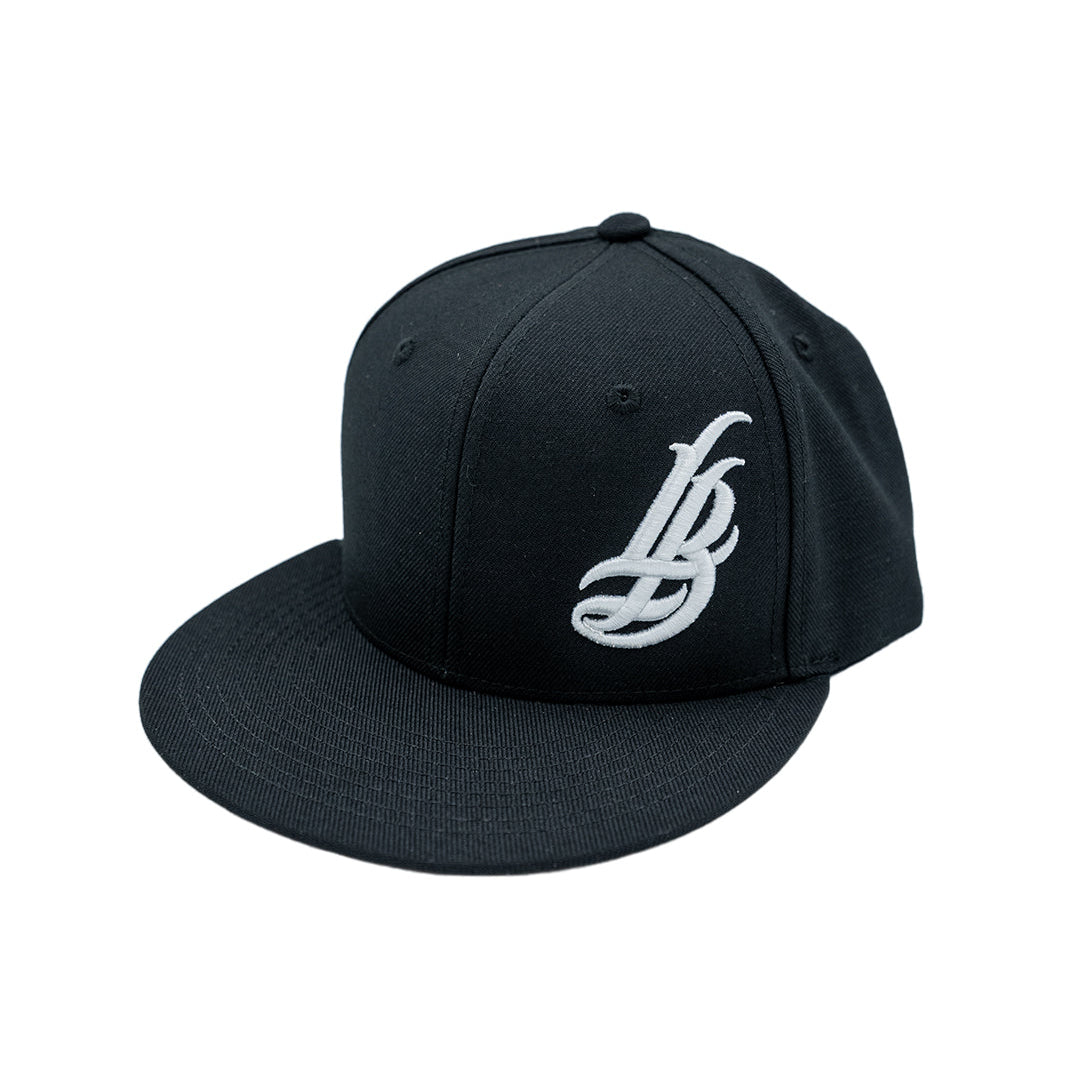 Cursive LB White On Black Snapback