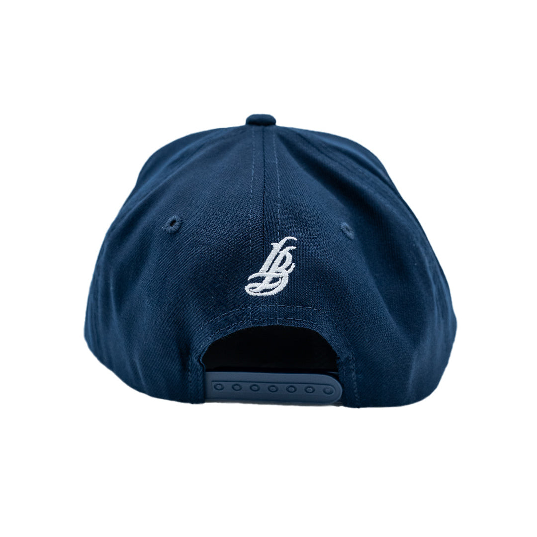 Cursive LB White On Navy Snapback