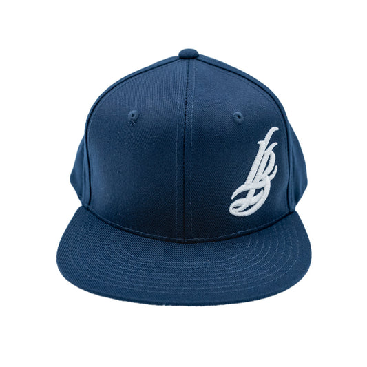 Cursive LB White On Navy Snapback