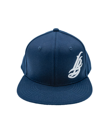 Cursive LB White On Navy Snapback