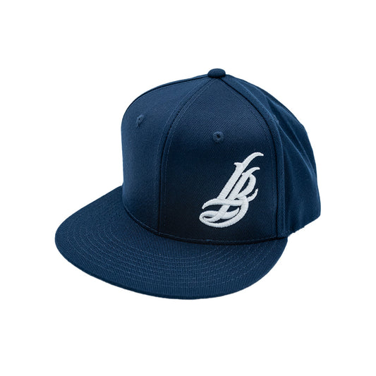 Cursive LB White On Navy Snapback