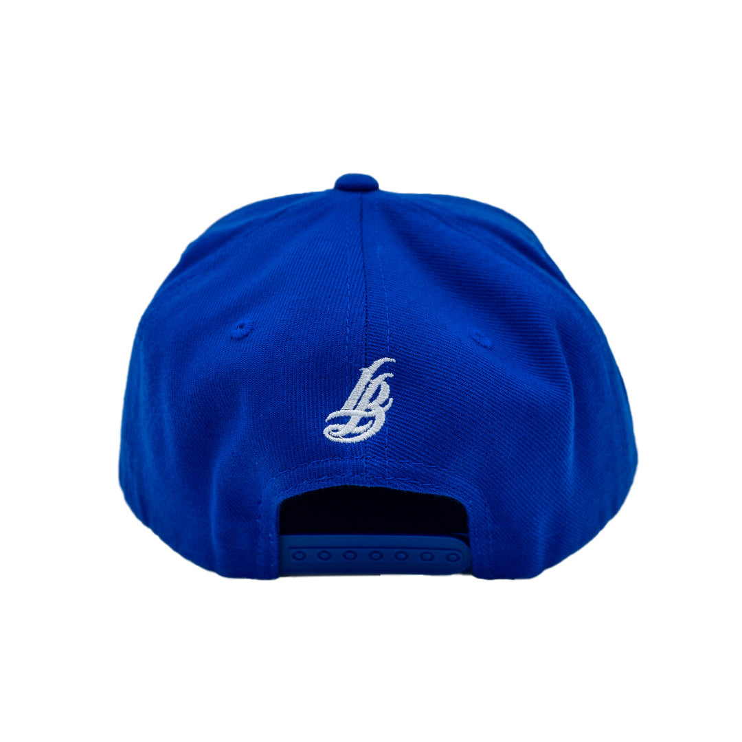 Cursive LB White On Royal Snapback