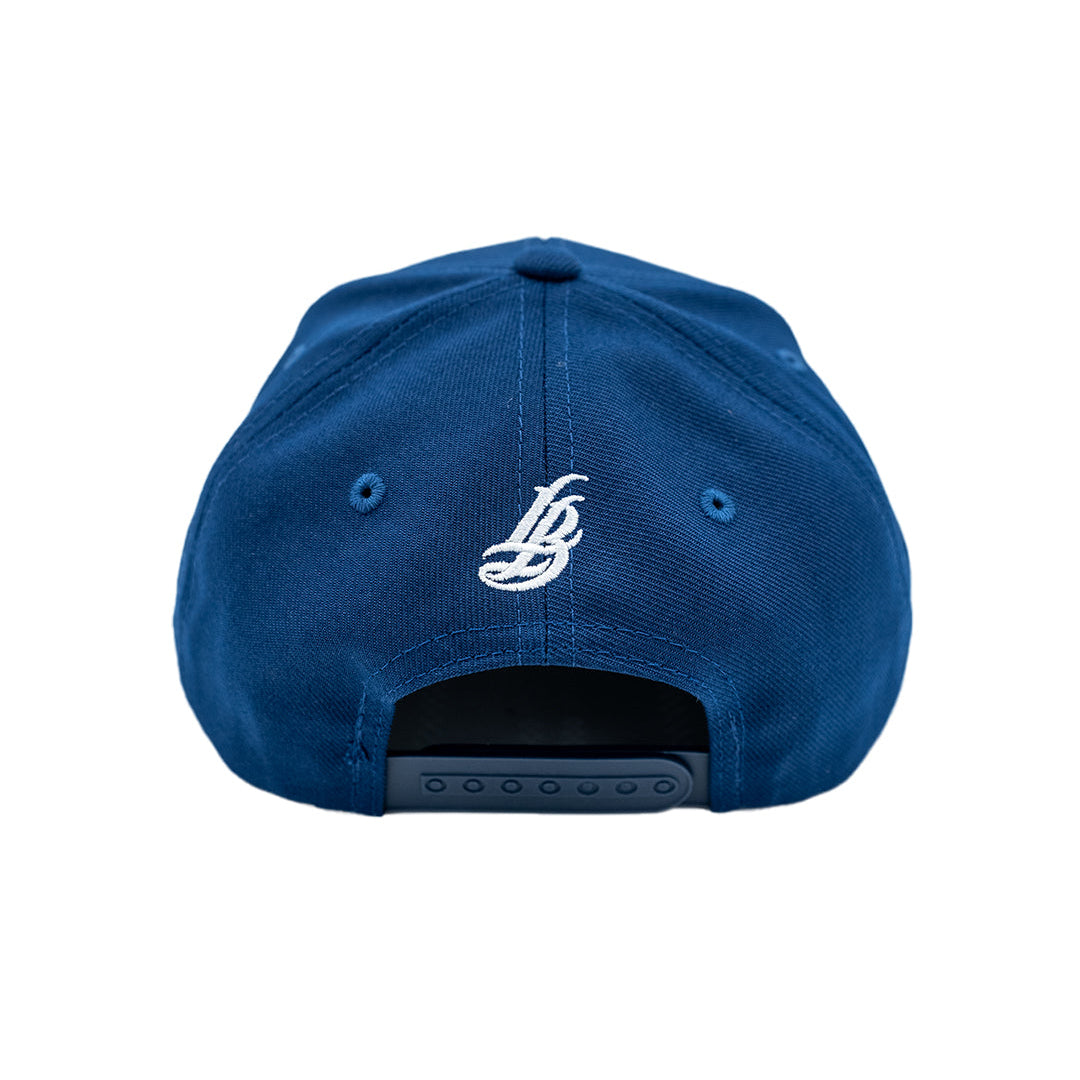 Cursive LB White On Navy Baseball Hat