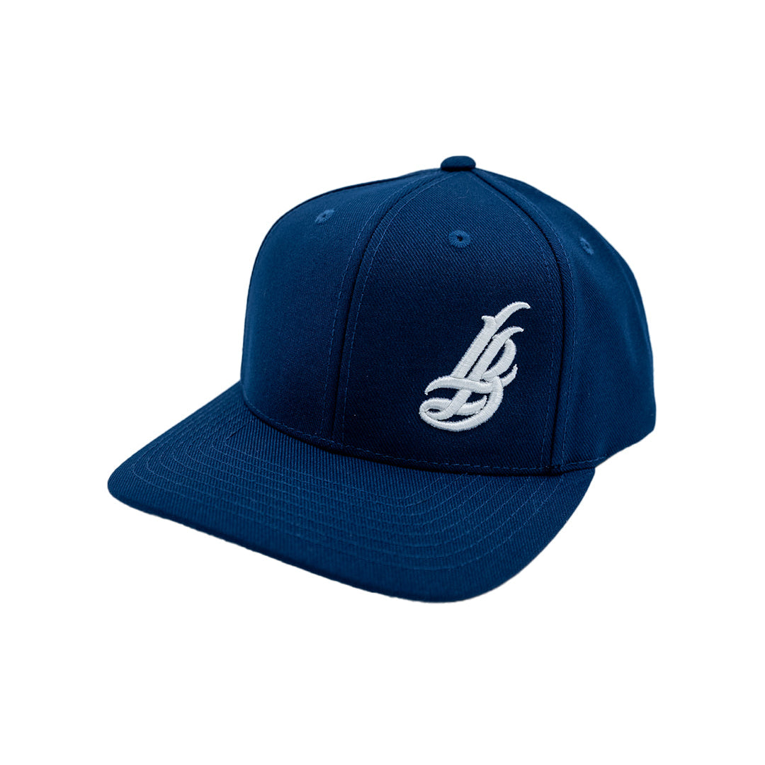 Cursive LB White On Navy Baseball Hat